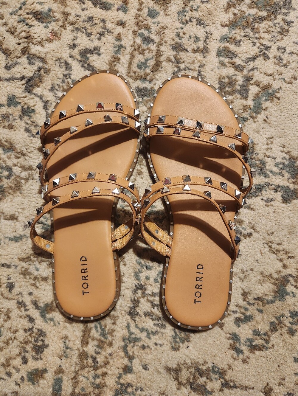torrid tan studded multi-strap slide sandals